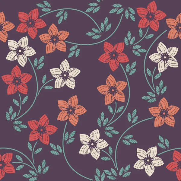 Stilvolles, nahtloses Muster mit dekorativen Blüten und Blättern — Stockvektor