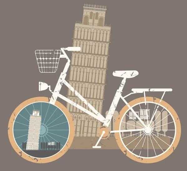 Cartel turístico con Torre Inclinada de Pisa — Vector de stock