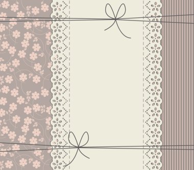 Romantic lace frame with bows and flowers clipart