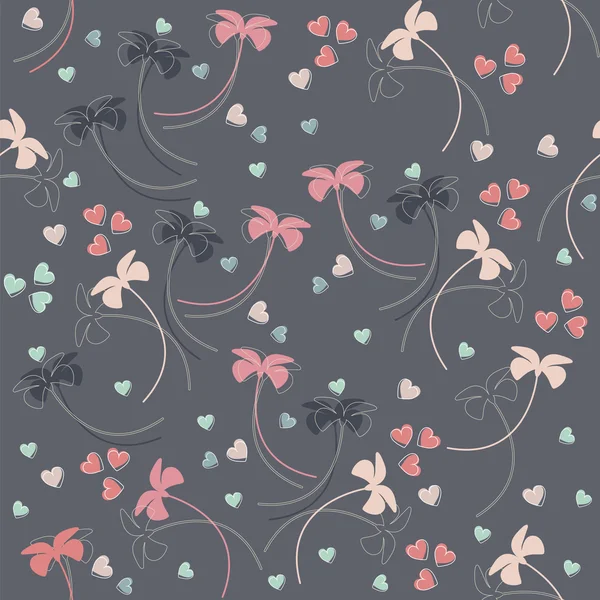 Seamless pattern with tender flowers and hearts — 스톡 벡터