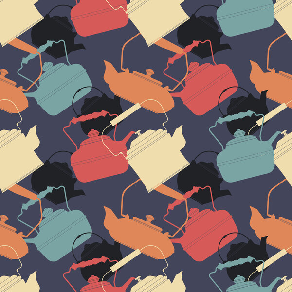Colorful seamless pattern with different teapots