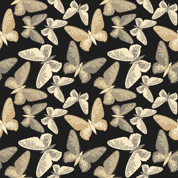 Elegant endless pattern with golden butterflies — ストックベクタ