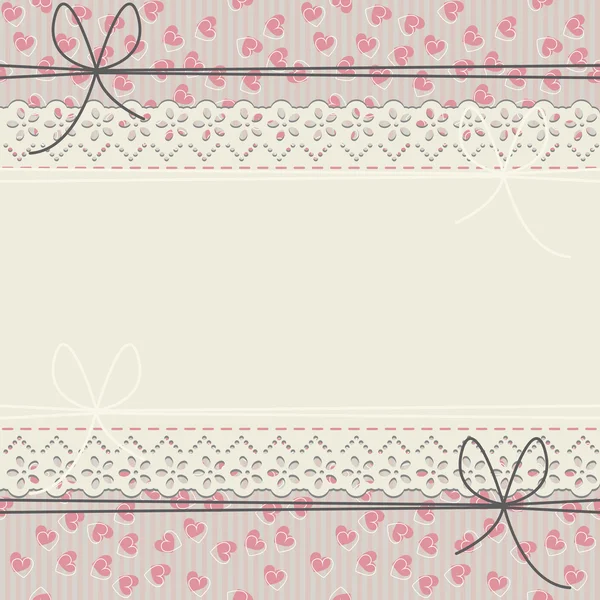 Romantic lace frame with cute hearts and bows — 图库矢量图片