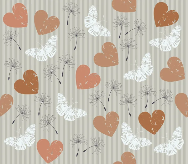 Stylish seamless pattern with hearts, butterflies , lines and da — Stock Vector