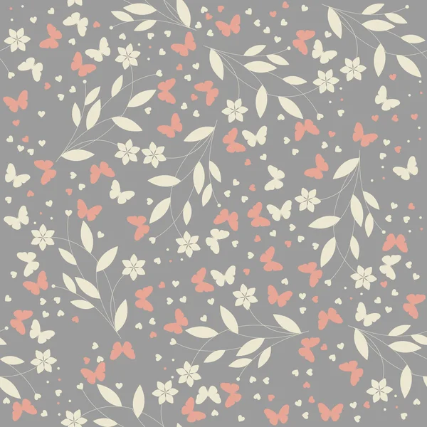 Elegant seamless pattern with colorous butterflies, hearts and f — стоковый вектор