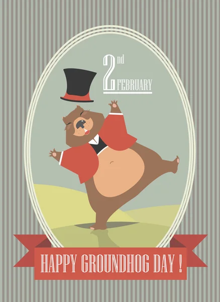 Feliz Groundhog Day ilustração com marmota bonito — Vetor de Stock