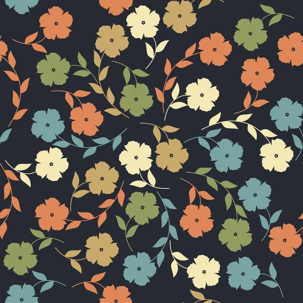 Modello infinito con fiori e foglie — Vettoriale Stock