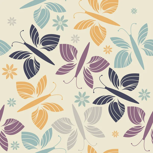 Motif sans fin décoratif avec des fleurs et des papillons à la mode — Image vectorielle