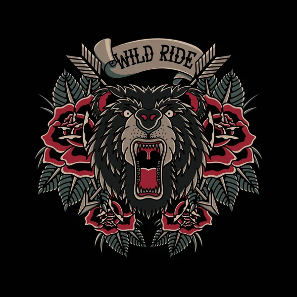 Wild Ride Logo Illustration Traditionell Tatuering Stil — Stockfoto