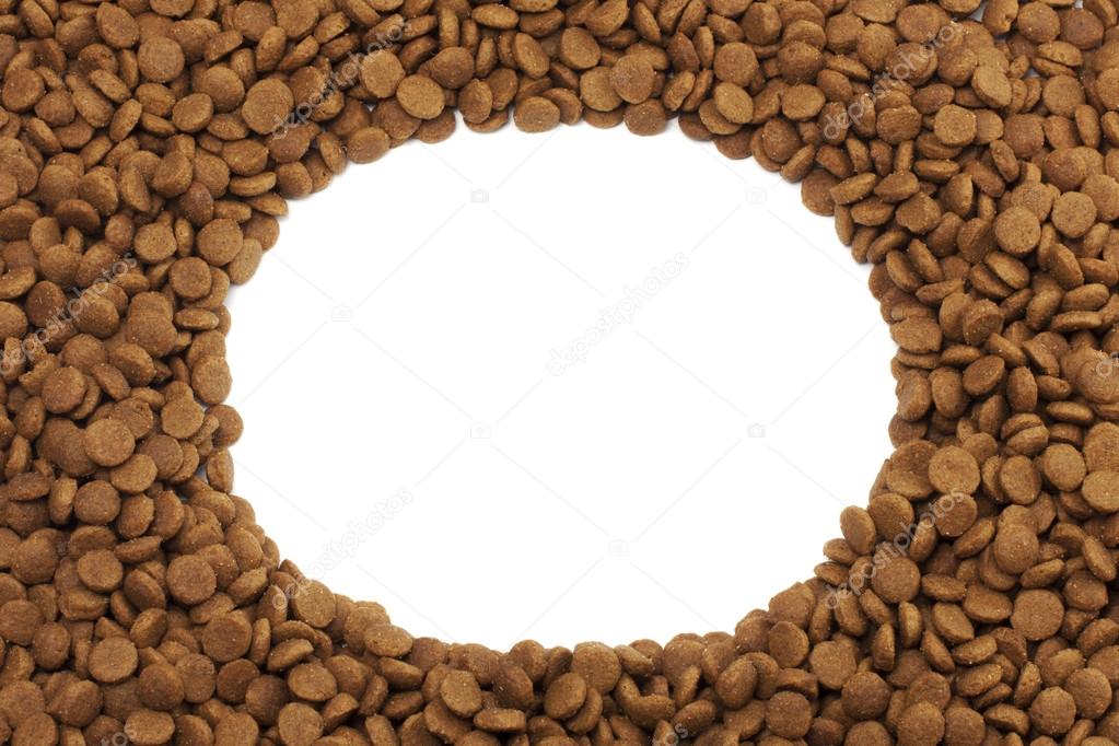 Oval or circular frame of pet (dog or cat) food for background use