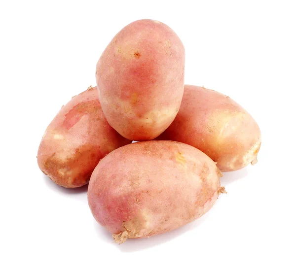 Pile of pink potatoes on white background — Stock Photo, Image