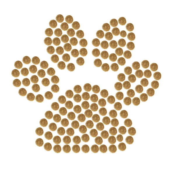 Impronta gatto o cane raccolti da granuli di animale domestico marrone secco — Foto Stock