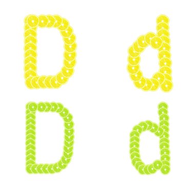 Harfler yığılmış dilim portakal ve greyfurt alfabe oluşturmak için