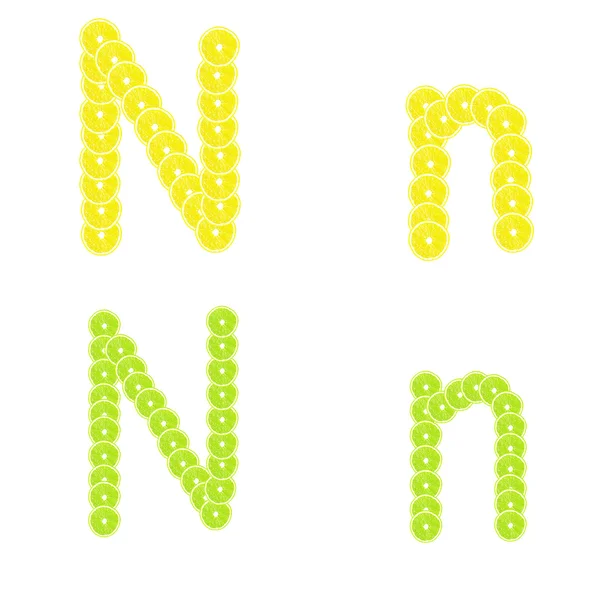 Mektuplar yığın dilim limon ve kireç yazıtlar oluşturmak için — Stok fotoğraf
