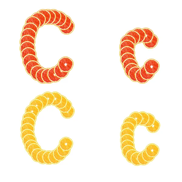 Lettres empilées tranches d'orange et de pamplemousse pour créer l'alphabet — Photo