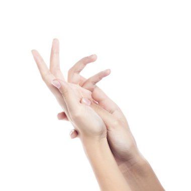 Kadın ellerini yıkar. eller yıkanmasında içinde resmedilmiştir. Beyaz izole