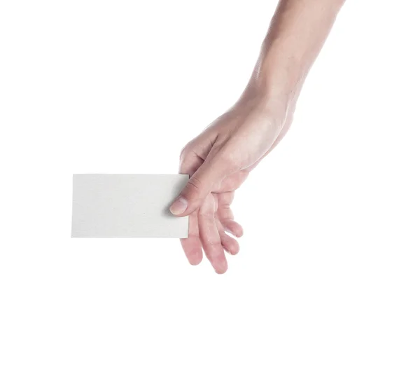 Blank business card in a female hand. Concept — Stock Photo, Image