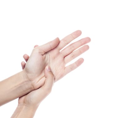 Beyaz izole bir kolaj oluşturmak için el