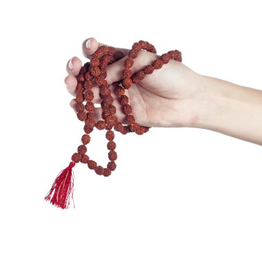 Rudraksha bir kadın elinde tespih. Japa mala