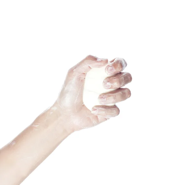 Woman washes her hands. pictured female hands in soapsuds. Isolated on white — Stock Photo, Image