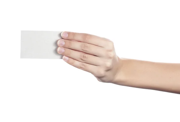 Blank business card in a female hand. Concept — Stock Photo, Image