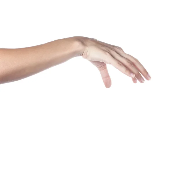 Weibliche Hand zu einer Collage, isoliert auf weiß — Stockfoto