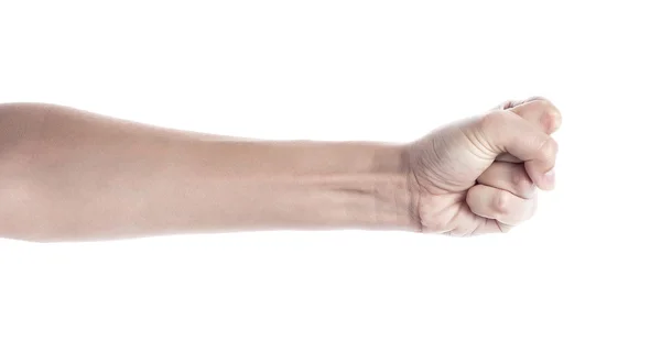 Mano femenina para crear un collage, aislado en blanco — Foto de Stock