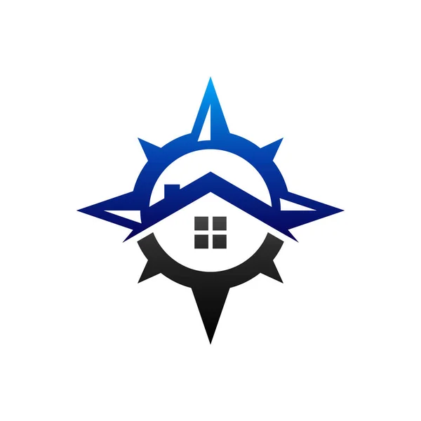 Logo Kompas Dengan Konsep Rumah - Stok Vektor
