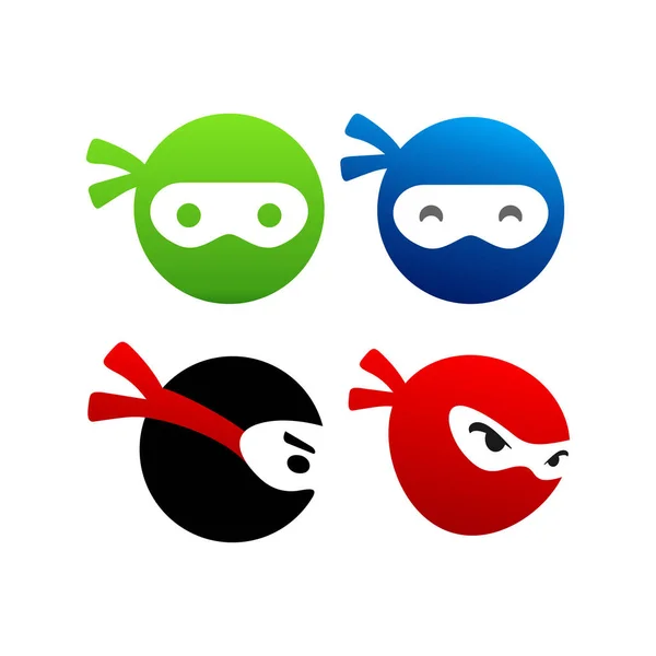 Ninja Kopf Vektor Symbol Set Logo — Stockvektor