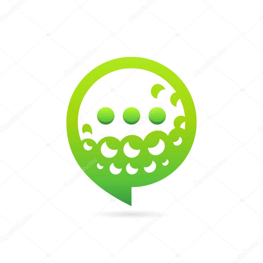 Golf talk logo, bubble chat with golf ball logo concept