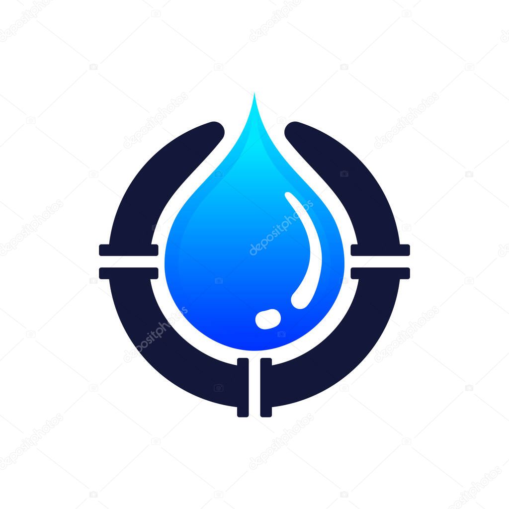 circle pipe with water droplet vector logo template