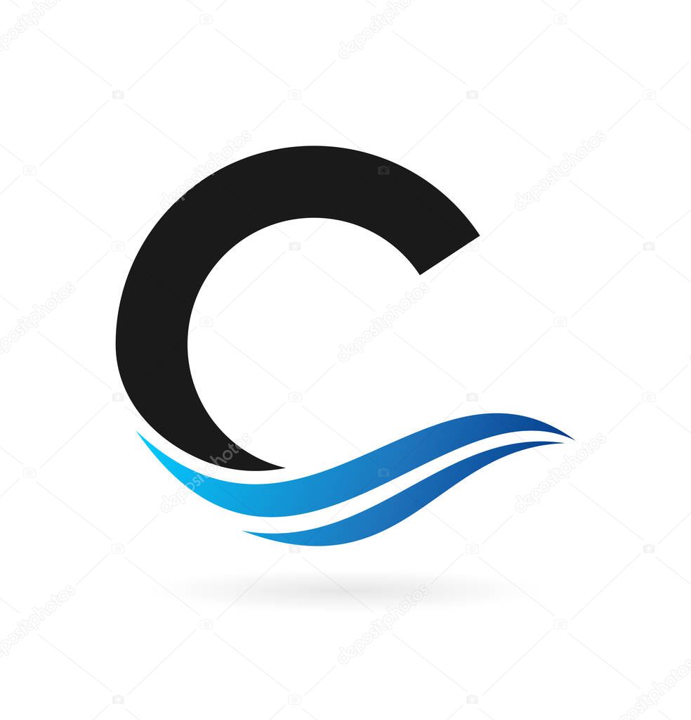 water wave letter c logo