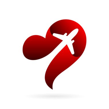 Seyahat vektörü logosu tasarımı, kalp sembollü uçak.