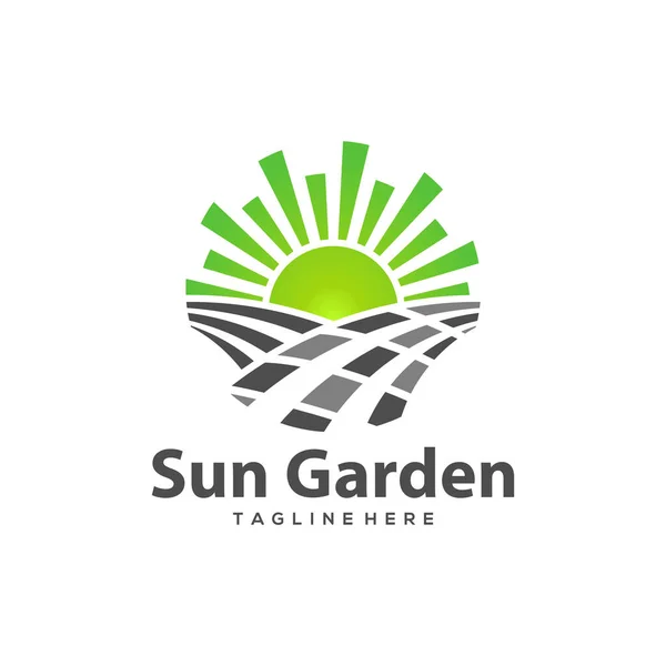 Logo Krajobrazu Koncepcją Słońca Ogrodowego — Wektor stockowy