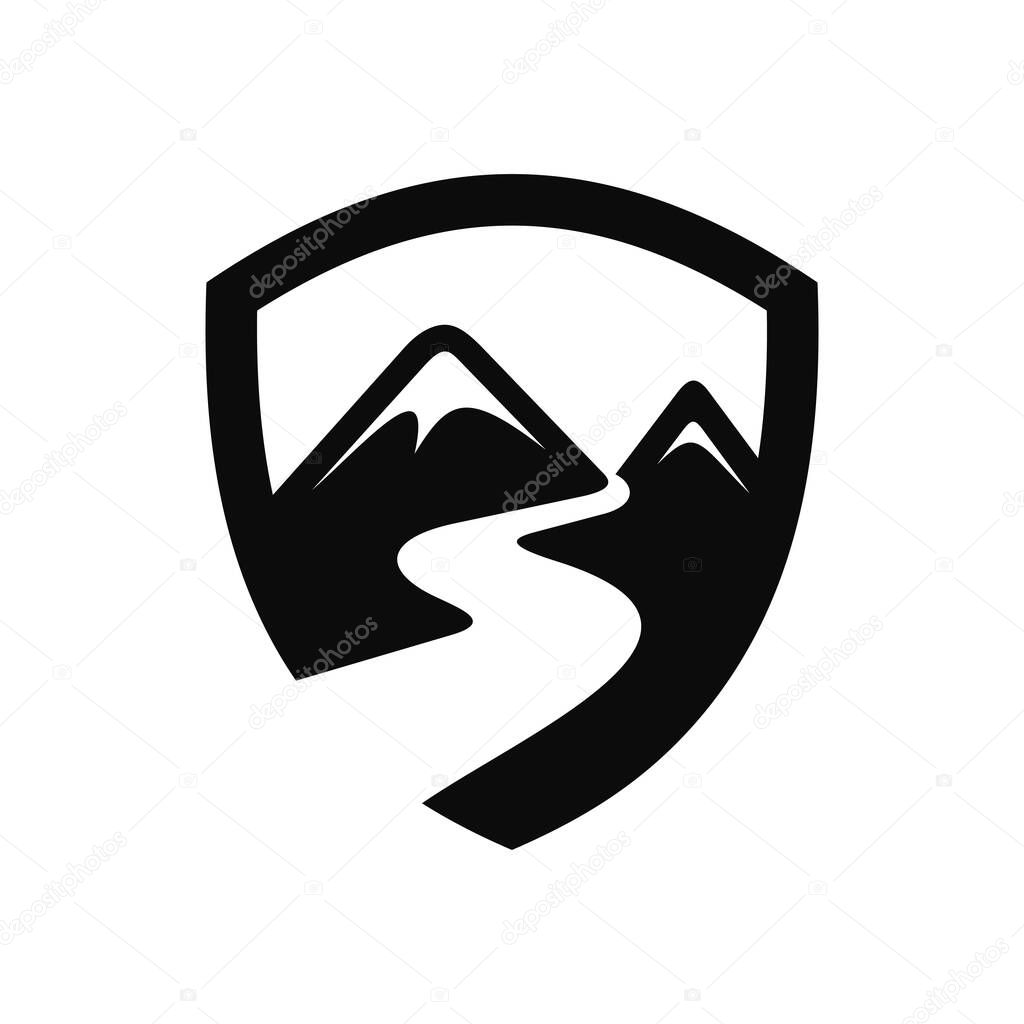 Mountain shield logo in flat style