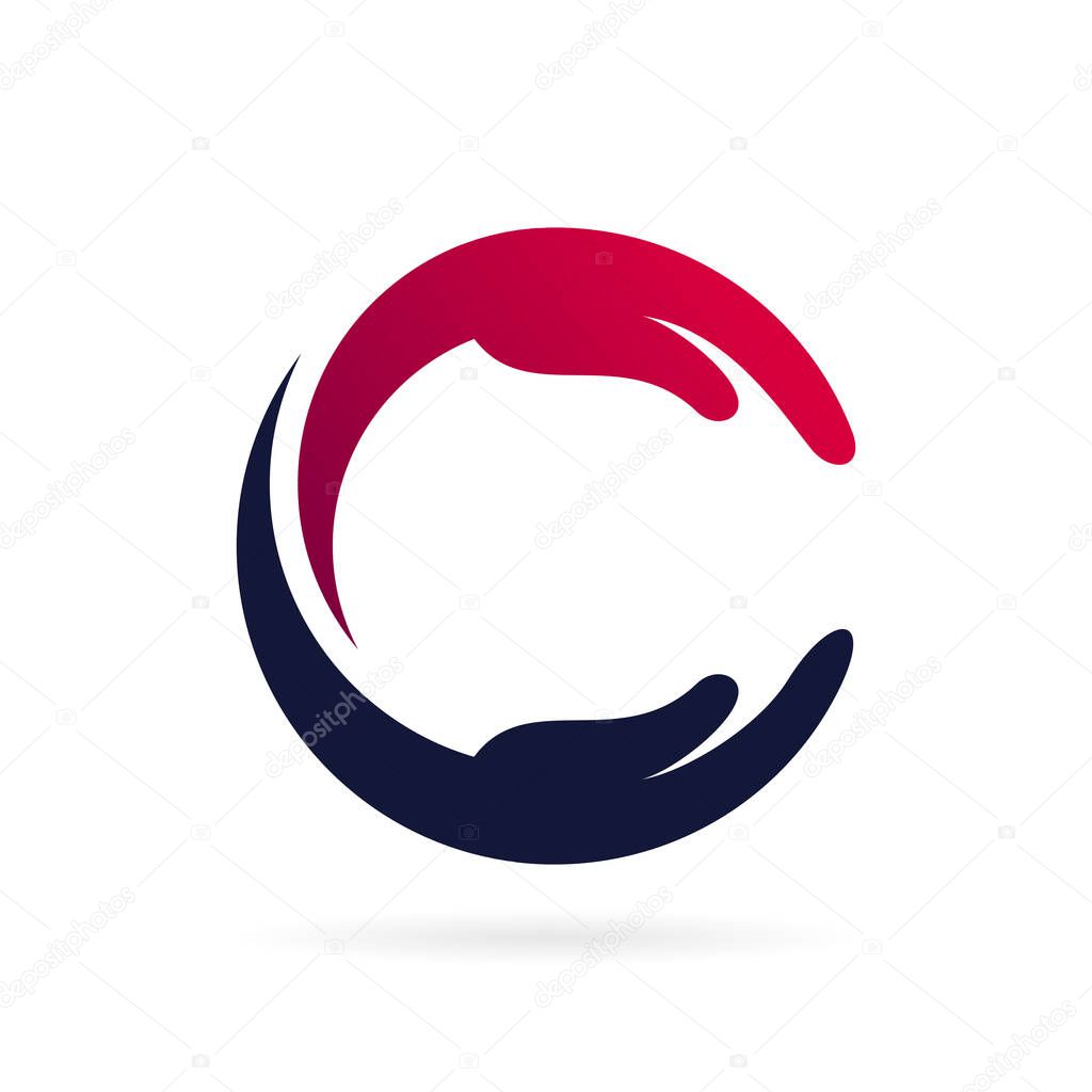 hand care logo forming letter c symbol