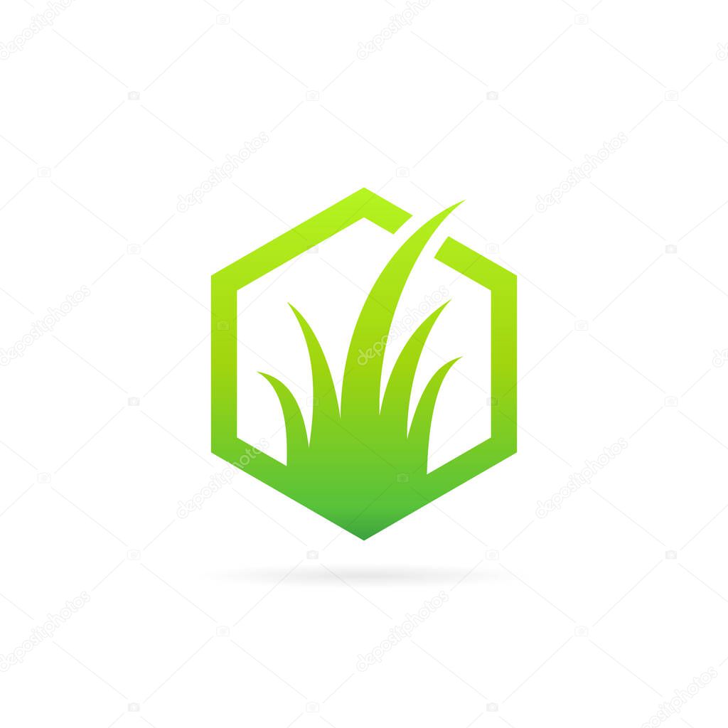 grass with hexagon vector logo