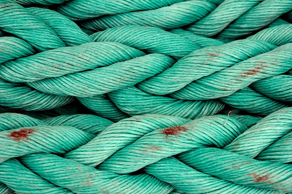 Nautical background. Old blue frayed ship rope closeup. — Stock Photo, Image