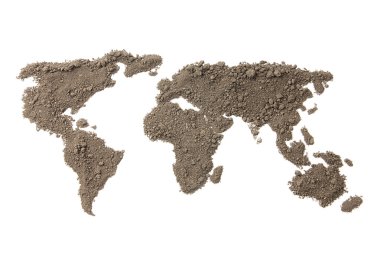 World map with the texture of the soil on white background clipart