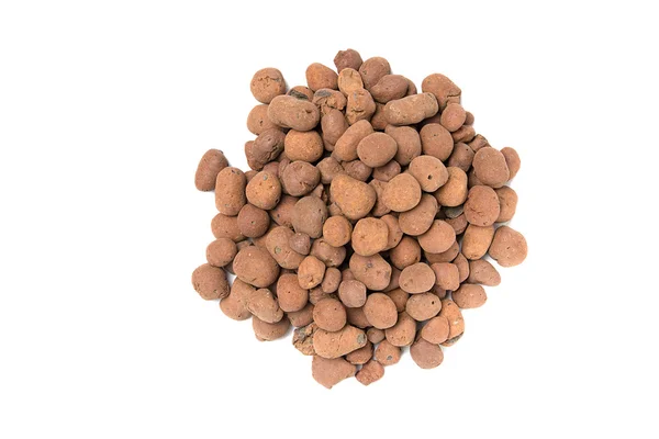 Pile of expanded clay drainage isolated on white — Stock Image Pile of expanded clay drainage isolated on white Stock Picture