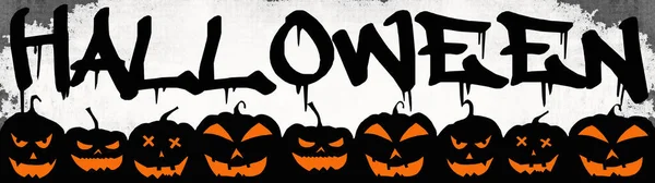 Halloween Háttér Banner Széles Panoráma Sablon Fekete Sziluett Ijesztő Faragott — Stock Fotó