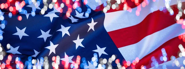 Usa Sfondo Banner Panorama Modello Biglietto Auguri Sventolando Bandiera Americana — Foto Stock