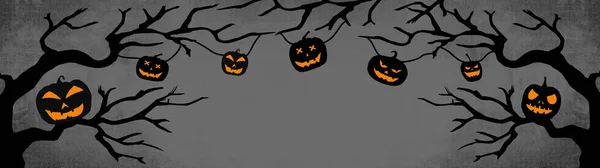 Halloween Background Banner Wide Panoramic Panorama Template Silhouette Scary Carved — Stok fotoğraf