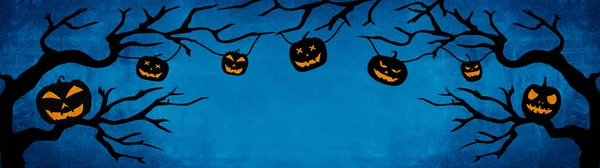 Halloween Fundo Banner Amplo Panorama Panorâmico Modelo Silhueta Assustador Esculpido — Fotografia de Stock