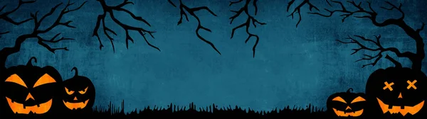 Halloween Achtergrond Banner Breed Panorama Template Silhouet Van Eng Gesneden — Stockfoto