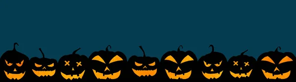 Halloween Banner Φόντο Ευρύ Πανοραμικό Πρότυπο Σιλουέτα Τρομακτικό Σκαλιστά Φωτεινά — Φωτογραφία Αρχείου