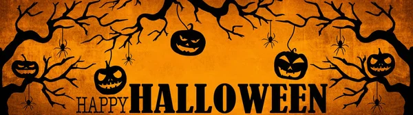 Halloween Pozadí Prapor Široký Panoramatický Panorama Šablona Silueta Děsivé Vyřezávané — Stock fotografie