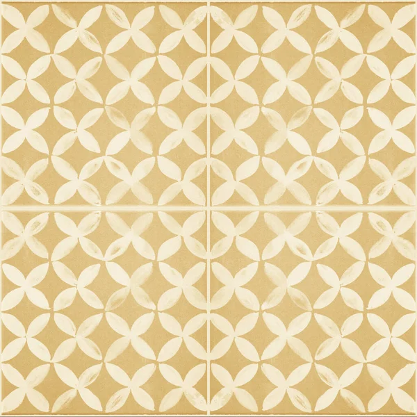 Old Worn Yellow Beige Vintage Shabby Patchwork Mosaic Motif Tiles — Stock Photo, Image