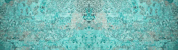 Oude Turquoise Groene Vintage Shabby Damast Patchwork Tegels Steen Beton — Stockfoto