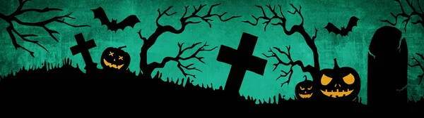 Halloween Hintergrund Banner Breites Panorama Vorlage Silhouette Von Beängstigend Geschnitzten — Stockfoto